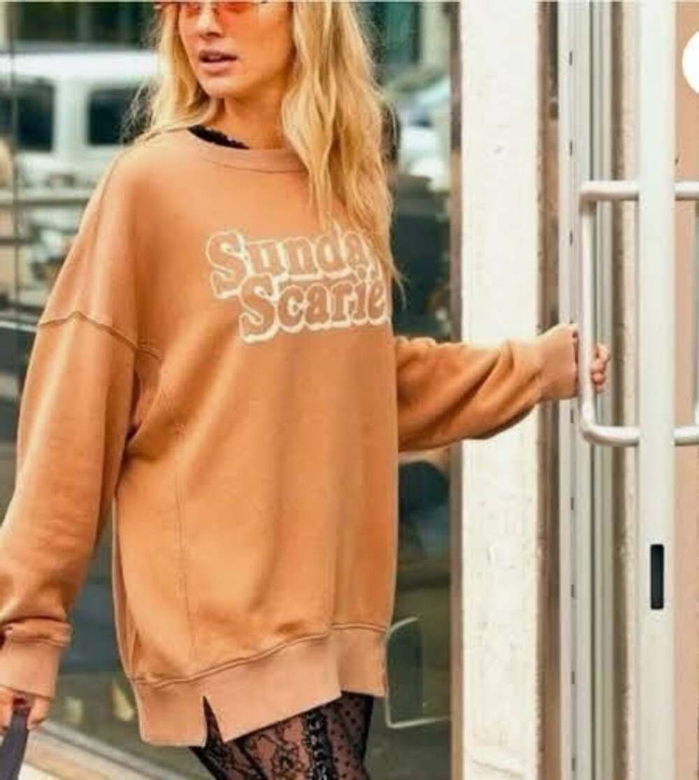 Aerie The Chill Sunday Scaries Sweatshirt XS Distressed Tan